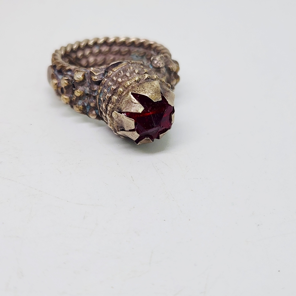 Antique Vintage Yemen 900 Silver Red Carnelian Tribal Ring Sz 11 Brutalist Chunk - Picture 6 of 12